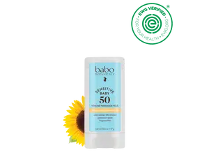 Babo Botanicals Sensitive Baby Mineral Sunscreen Stick SPF 50 – Water Resistant (80 Minutes) – Pediatrician Tested – Fragrance Free – EWG Verified – net wt. 0.6 oz (17 g)