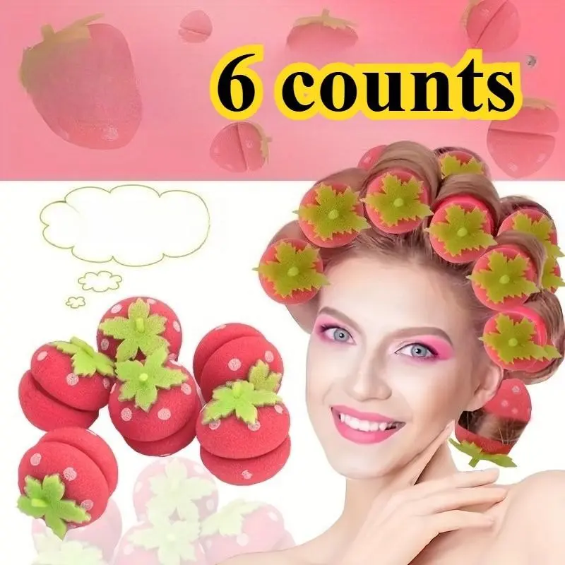 6 Strawberry Shape No Heat Curlers, Soft Hair Rollers, Ideal for Sleep Use, Create Perfect Hairstyles, Non-Electric, No Scent, Heatless Styling Tools