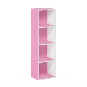 PASIR Bookcase, 4-Tier Modern Bookshelf, Open Shelf Bookcase, 9 x 12 x 42, for Living Room Bedroom Home Office, Pink/White