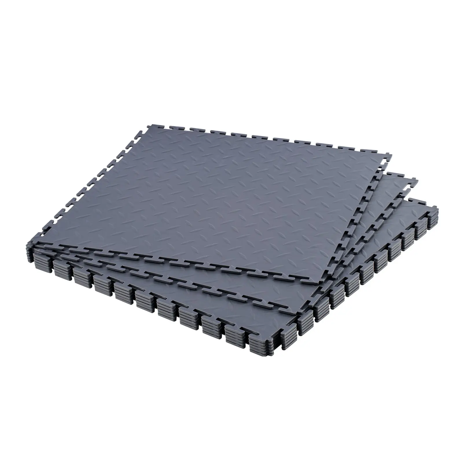 VEVOR Garage Floor Tiles Interlocking, 8 Pack 20.2x 20.2x 0.2 in Interlocking Modular Garage Flooring Tiles, Diamond Plate Slip-Resistant PVC Mats for Workshop, Warehouse, Tool Room, Graphite Gray