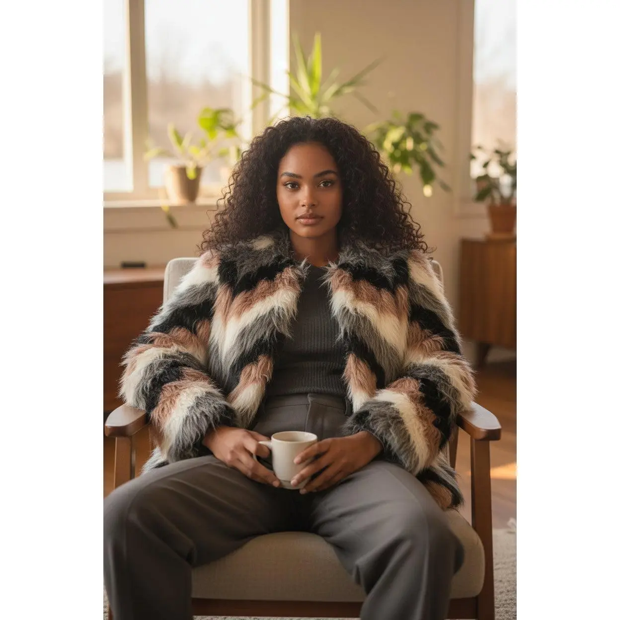 Forever 21 FAUX STRIPE FUR JACKET Deadstock