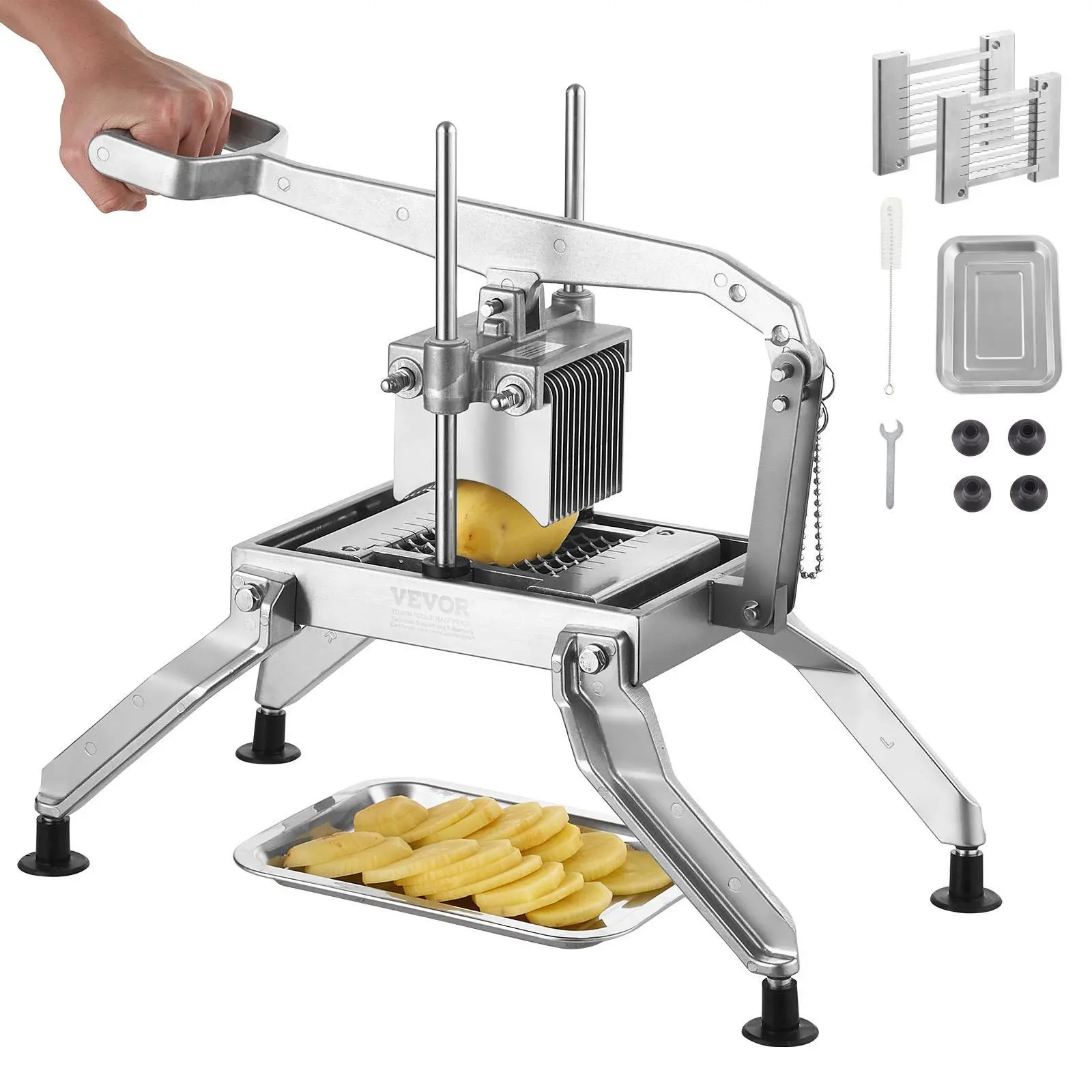 【summerfinds】VEVOR Commercial Vegetable Slicer, 3/8" and 3/16" Tomato Slicer, Stainless Steel and Aluminum Alloy Vegetable Cutter Slicer, Manual Tomato Slicer with Non-slip Feet, for Tomatoes, Potatoes, Onions Kitchen Utensils