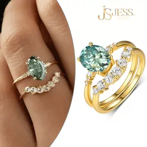 [#007] Teal Oval Cut Minimalist Engagement Ring Set with Accent Band, 2ct VVS D Color, Perfect Anniversary Birthday Jewelry Gift for Elegant Women