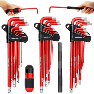 30-Piece Long Arm End L-Hex & Torx Key Set with Grip Handle, Hex Key Wrench Set with T-Handle and Extension Bars, SAE 1/16" to 3/8", Metric 1.5mm to 10mm, Torx T10 to T50 Socket Combination Tool Socket Kit