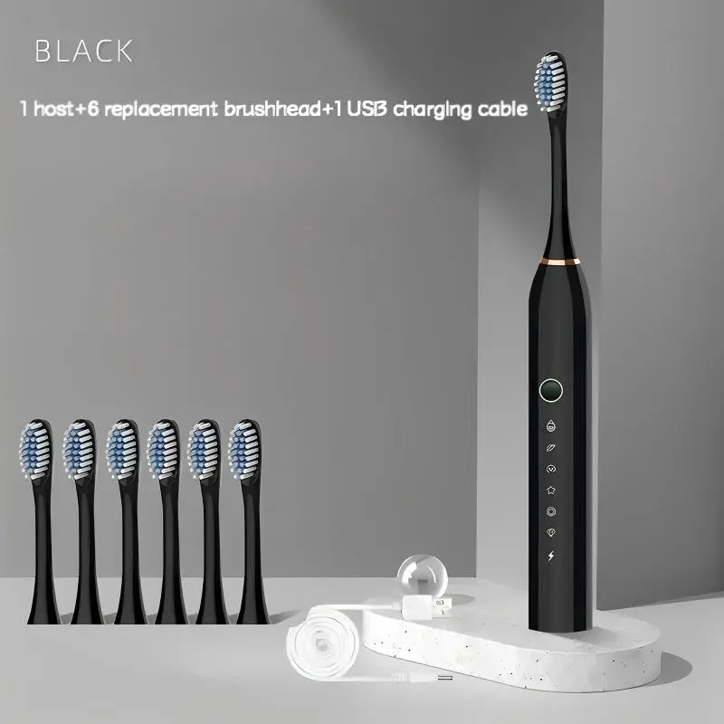 Adult Sonic Electric Toothbrush for Oral Health, 6 Brush Heads,  IPX7 Waterproof, Smart 2-Minute Timer