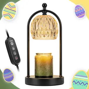Candle Warmer Lamp with Timer, Electric White Candle Warmer Light for Bedroom, Dimmable Wax Melts Warmer for Candle Jars, Beside Lamp Gifts for Women Home Decor (2 Bulbs Included) Black Decoration Easter gifts