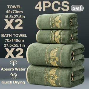 Christmas Gold Line Decorative Five-Star Embroidered Towel Set, Quick-Dry Absorbent Microfiber, Modern Simple Bathroom Set, Home Camping Hotel School Factory Use, Large Bath Towels