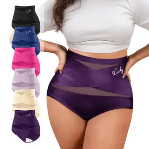 【Pluz Size】MORELCT 6Pcs Cross Mesh High Waist Panties Women - Ultra Thin Breathable Seamless Underwear for Yoga, Workout & Daily Wear, All Seasons Comfort all-season comfy daily wear
