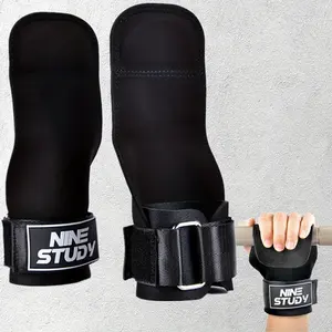 1Pair Weight Lifting Wrist Strap, Double Layer Leather Wrist Strap for Deadlift and Powerlifting, Adjustable Neoprene Padded Gym Workout Lifting Hooks