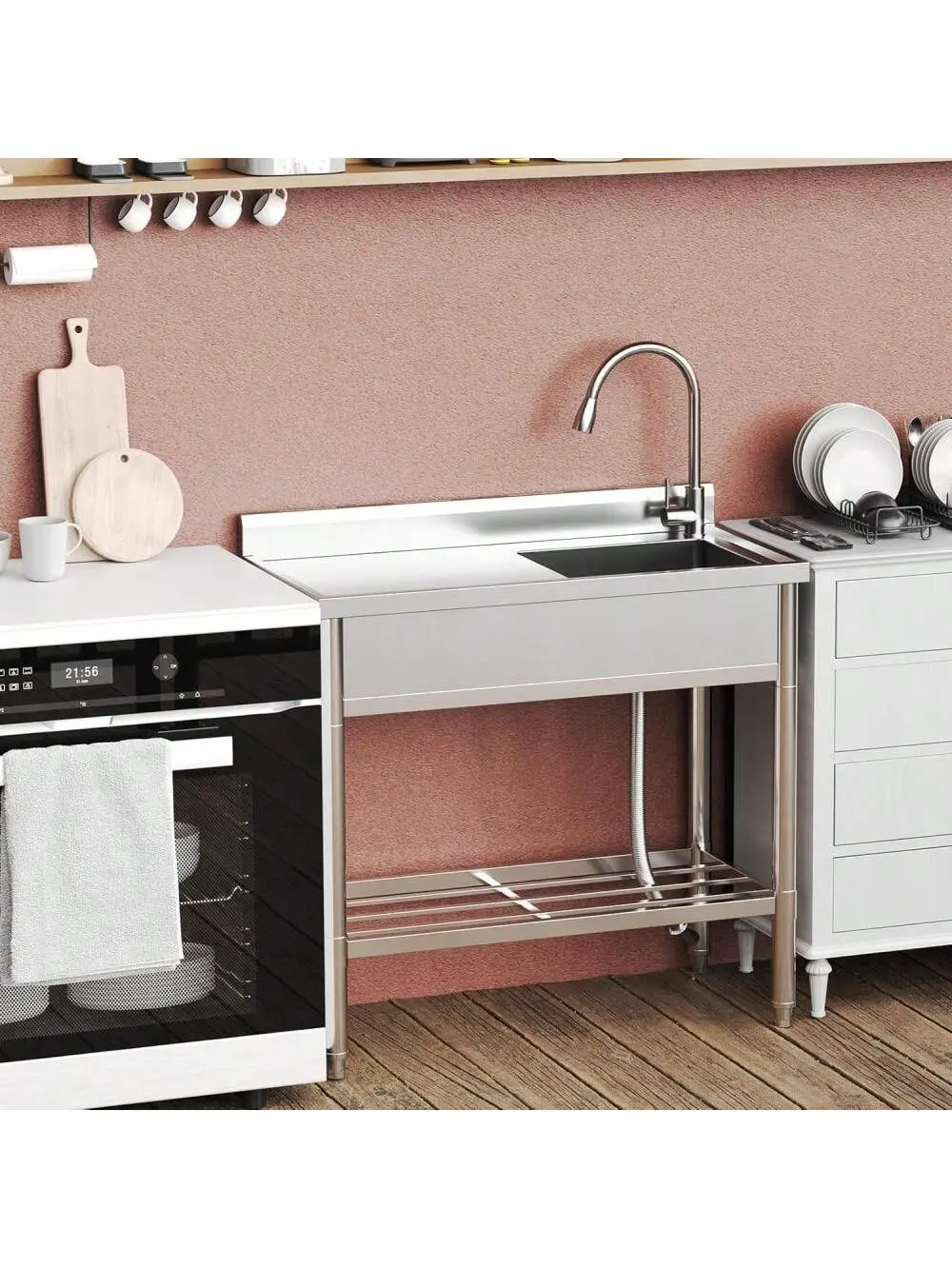 Garvee Stainless Steel Utility Sink, Commercial Freestanding Kitchen Sink Set With Countertop, 39 X 20 X 37 In Single Bowl Laundry Room Sink For Restaurant Garage Bathroom, NSF Certified