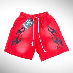 Hellstar Premium Flame Shorts – Red Vintage Wash Streetwear Edition