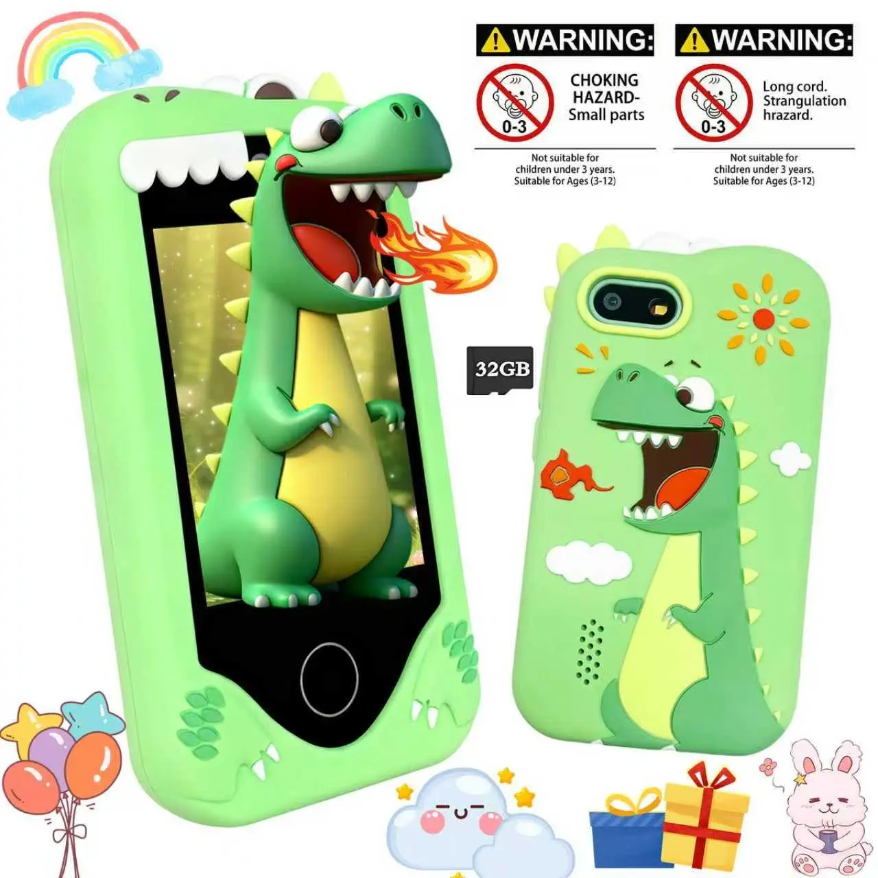 Kids Smartphone Toy with Digital Dual Camera & 32GB SD Card, Educational Learning Games Music Player for Kids Aged 3-12, Perfect Gift for Holidays