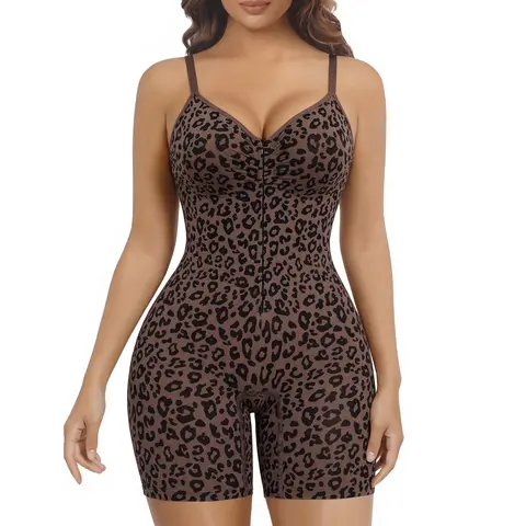 SHAPERX Women Leopard Print Shapewear Zip Front Bodysuit with Tummy Control Seamless Sculpt Shaper,clothes for back to school,first day of school outfits Fit Apparel
