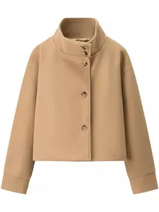 Women's Stand Collar Long Sleeve Single Button Solid Color Casual Jacket Coat, Elegant Ladies Outerwear for Daily Wear, Womenswear