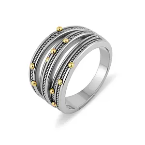 Aprilery Multi-Strand Twisted Bead - Inlaid Ring for Women, Vintage Style Unique Finger Ring for Daily/Party Wear