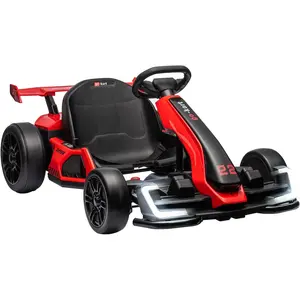 24V Kids Electric Drift Kart, 300W Powerful Motor 8.5MPH, Big Battery, EVA Tires, Adjustable Length, Drift/Sport Modes, Brake Pedal, Bright LED Lights, Outdoor Racing Ride-On Toy for Kids-Red