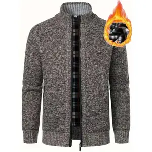 Men's knitted cardigan sweater jacket, winter new casual stand up collar wool lined thick jacket, easy to wear daily, warm youth zipper pullover, warm lined jacket, dad giftRAIMENTRY