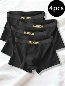 Men's Classic Underwear with Simple Pattern, 4 Pack Comfortable Breathable Boxers for Daily Wear & Outdoor Sports