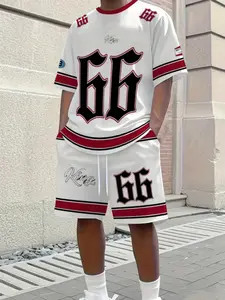 American Retro 66 Jersey Style Set, Block Design, Streetwear Sporty Look, Eye-Catching for All Seasons