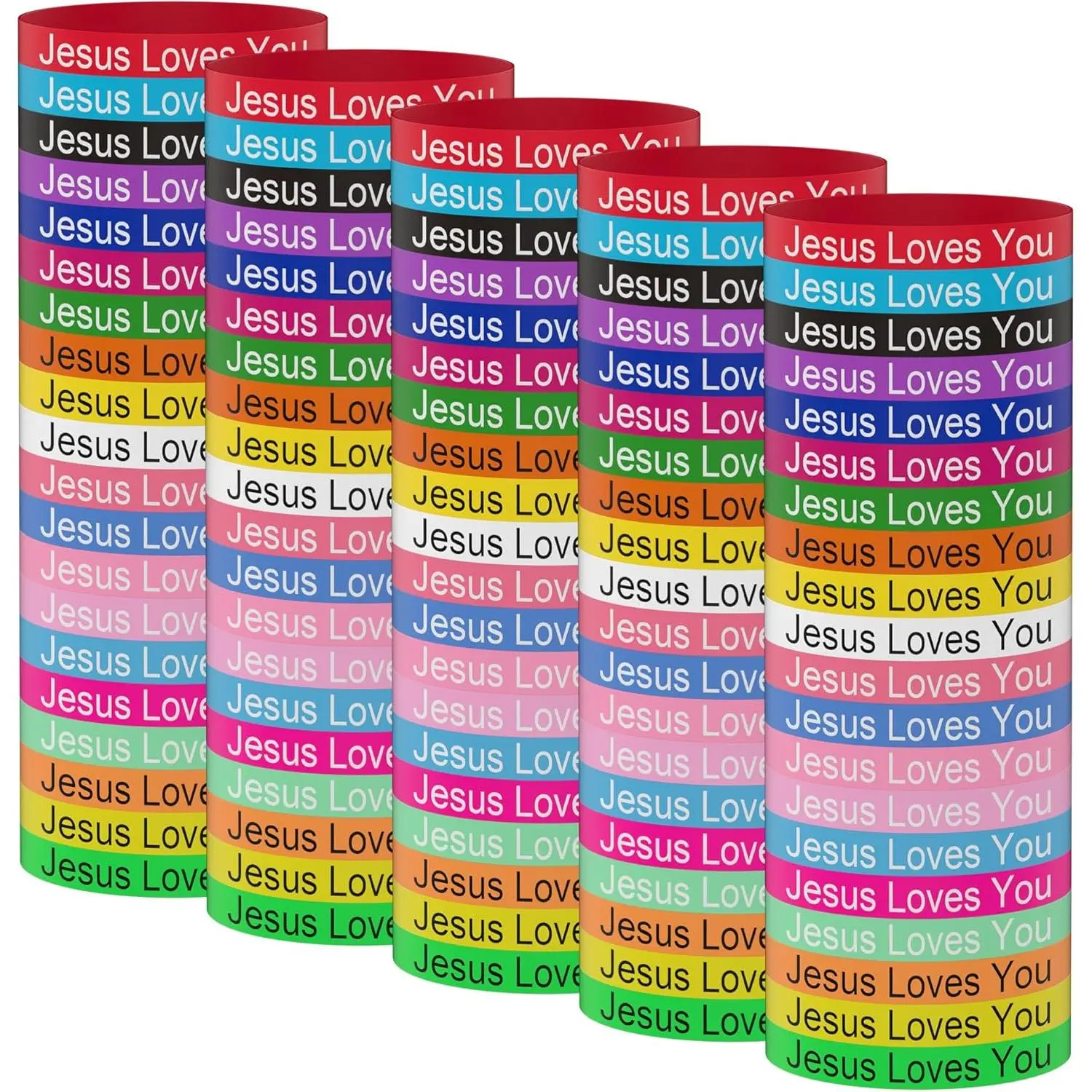100-Pack Colorful Rubber Band Bracelets & Bangles, Soft, Stretchable Wristbands with Inspiring Faith Message, Modern Unisex Fashion for Church Gifts