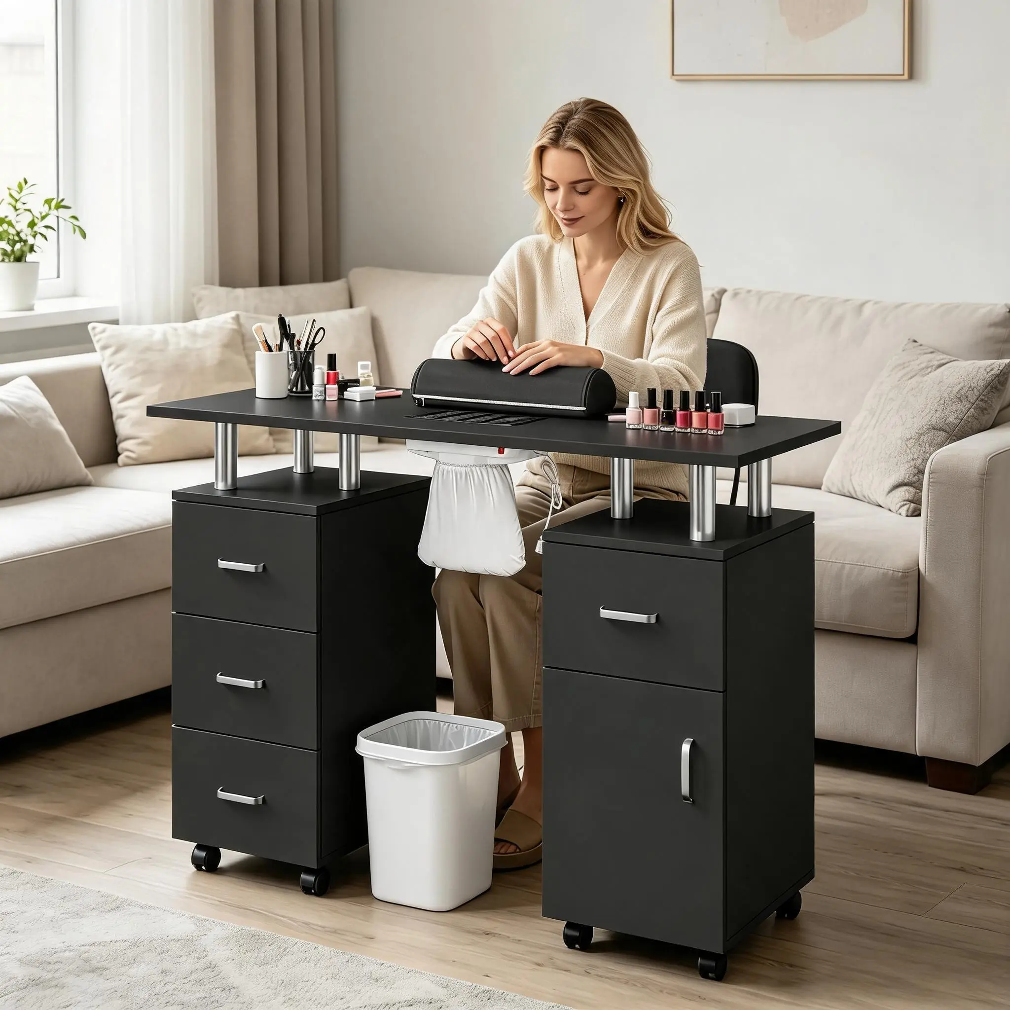 Manicure Table with Electric Dust Collector and Storage Drawers for a Cleaner Nail Salon Setup