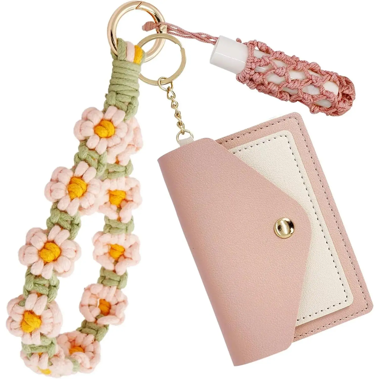 Boho Wristlet Keychain Wallet Lipstick Holder Handmade Wristband Bracelet