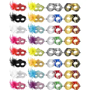 32 pcs couple masquerade mask with retro feather flower unisex half face venetian mask for mardi gras party