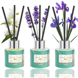 Reed Diffuser Set of 3, Lavender Jasmine Freesia Oil Scent Diffuser Sticks Office Home Fragrance 1.7oz x 3