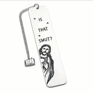 Cartoon & Letter Pattern Bookmark with Chain Stainless Steel Portable Reading Tool for Office School "Is That Smut?" Design