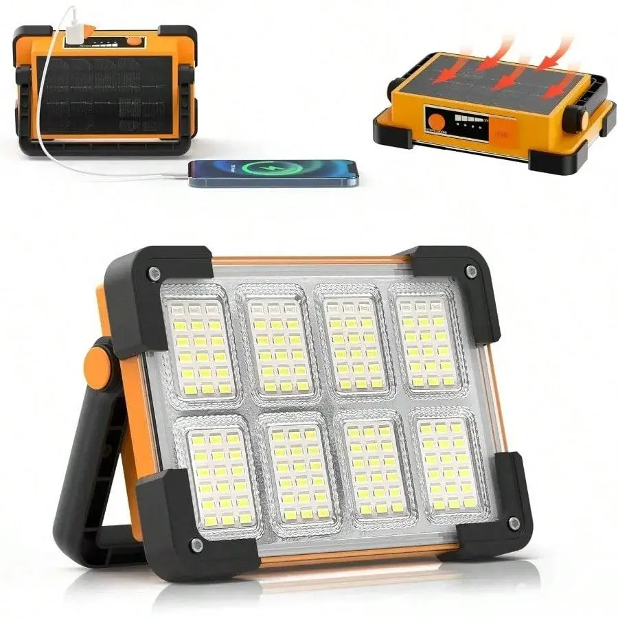 144LED 10000LM Rechargeable Solar Flood Light Outdoor Portable LED Reflector Spotlight Projector Floodlight Construction Lamp