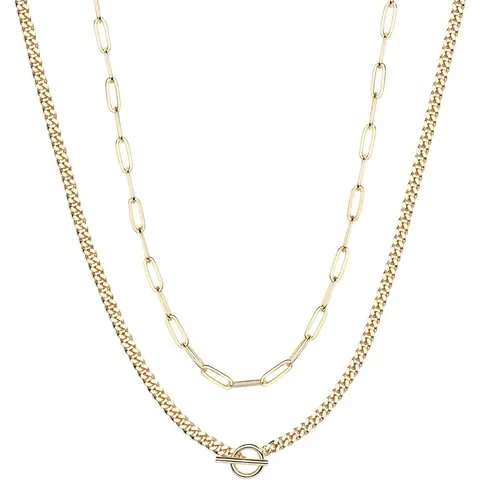 2PCS Gold Dainty Layering Necklaces for Women | Snake Chain, Curb Link, Paperclip Layered Chains | Trendy Layering Necklace