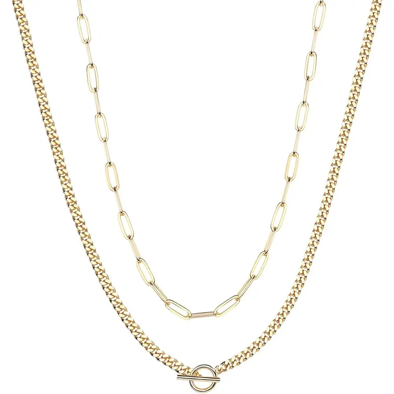 2PCS Gold Dainty Layering Necklaces for Women | Snake Chain, Curb Link, Paperclip Layered Chains | Trendy Layering Necklace