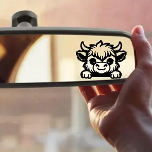 2 PIECE SET Peek-a-Boo Buddies Baby Highland Cow Rearview Mirror Decal/Sticker for Car Truck SUV Home Decor Cell Phone Laptop