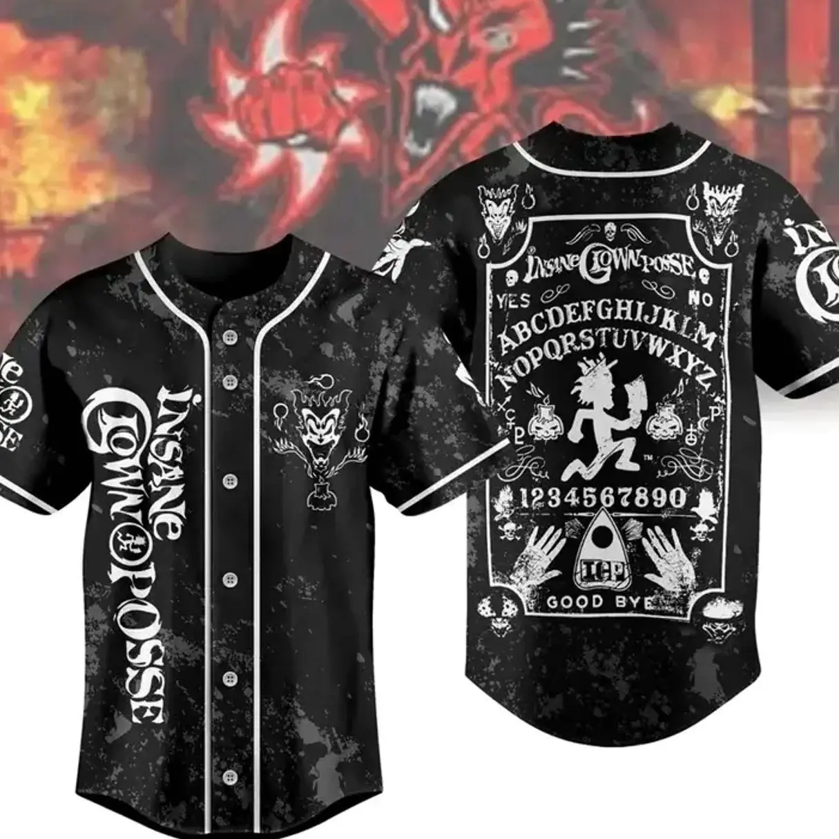 ICP Inspired 3D Baseball Jersey – Horror Rap Band Fan Button Up Shirt, Dark Carnival Style Concert Apparel RTS