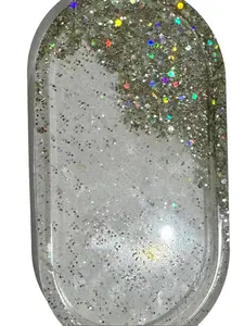 Handmade resin trinket tray crystal clear with silver holographic glitter