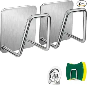 Adhesive Sponge Holder Sink Caddy for Kitchen Accessories - Stainless Steel Rust Proof Waterproof, Quick Drying (2 Pack)