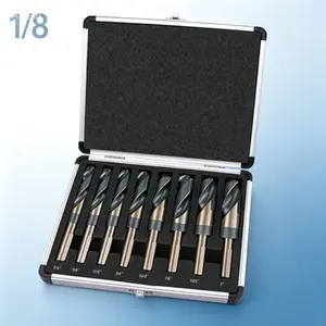 8-Piece Reduced Shank Silver and Deming Drill Bit Set, M2 High Speed Steel 135-Degree Split Point, SAE Inch Size 9/16" to 1" by 1/16 Increments, Premium Large Drill Bits in Aluminum Carry Case, Professional Drill Bit Set for Metal Wood Plastic