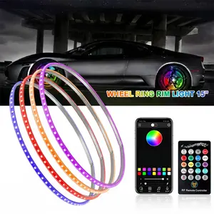 15" RGB Dream Color Wheel Ring Lights | Bluetooth APP, Music Sync, IP67 Waterproof LED Rim Light Kit for Car Truck Vehicle Pair