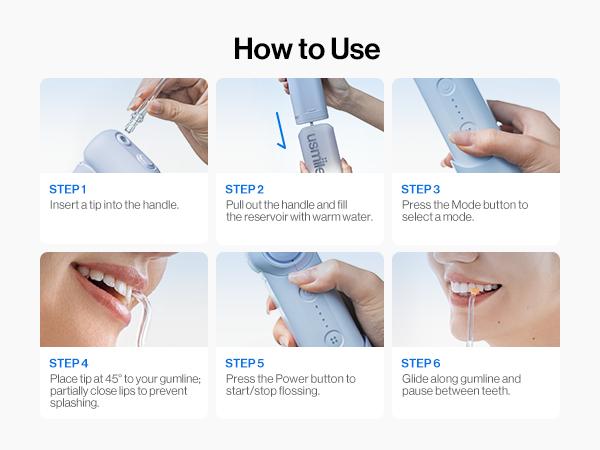 usmile C10 Portable Water Flosser with Guiding Nozzle, 4 Modes, 95-Day Battery Life, 180ml Water Tank Capacity, Cordless Oral Irrigator