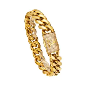 Personalized Initial Cuban Link Bracelet for Men Gold Color Cuban Bracelet 14mm 7.5/8.5in - Durable Alloy Chain with Laser Letters A-Z, A gold-bottomed and gold-covered letter-shaped bracelet claspMen's Hip Hop Jewelry Gift for Daily Style