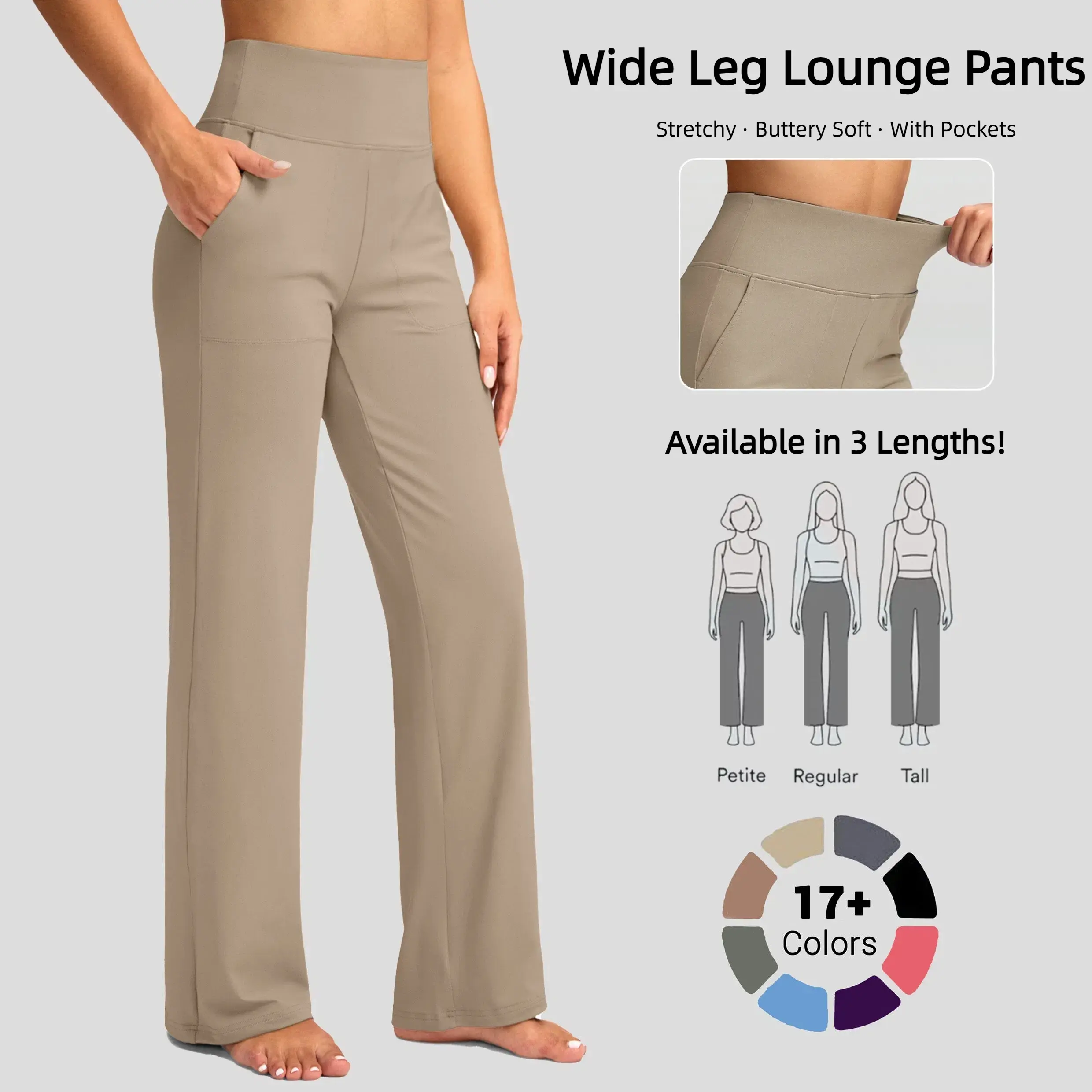 G Gradual Women's High Waist Wide Leg Pants with Pockets Stretch Soft Loose Yoga Pants Casual Lounge Sweatpants (Petite/Regular/Tall)