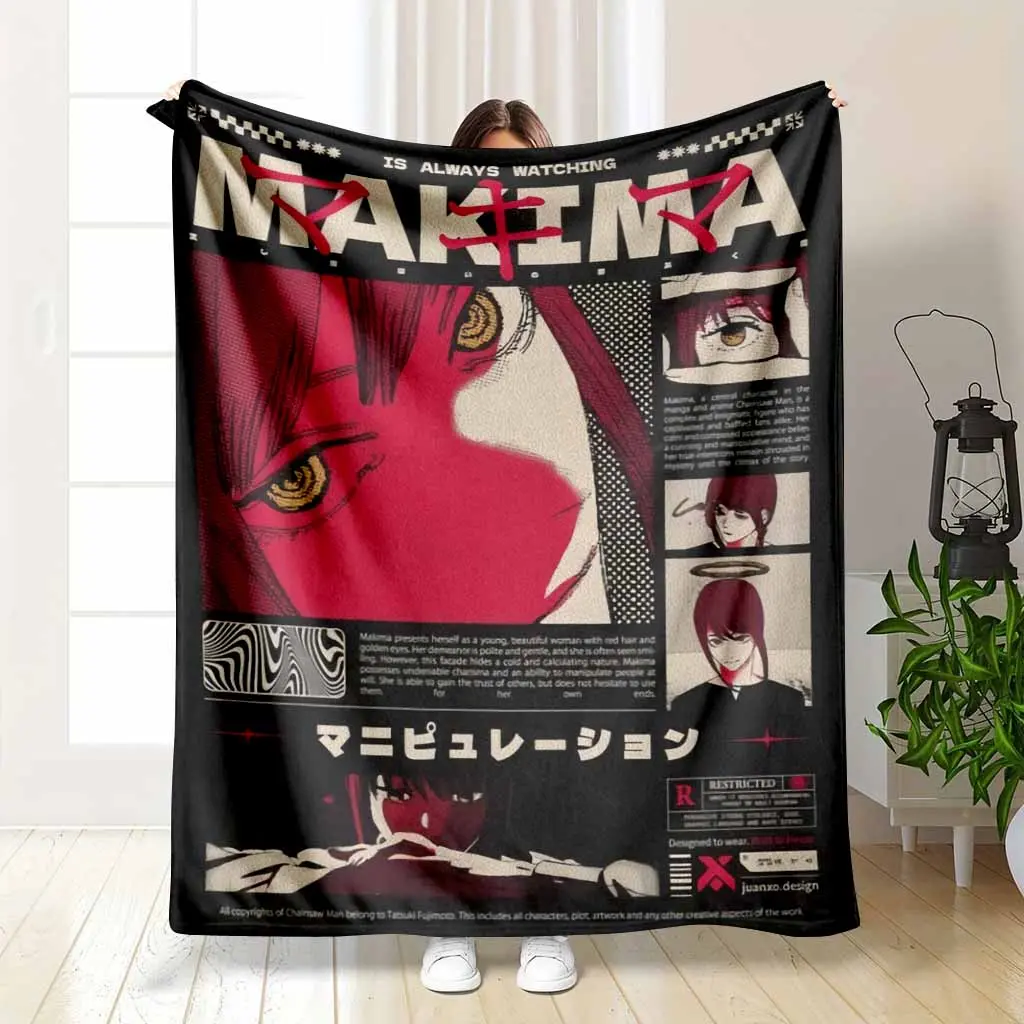 Anime Character Flannel Blanket - Makima Graphic Print, Ultra-Soft Lightweight Plush Cozy Throw, Bedroom/Sofa Decor, Birthday Gift for Anime Fans, Summer Wins, Summer Vibes, Mid-Year Sale Deals, Restock, DFYD Days, Anime Blankets, Wrinkle Resistant