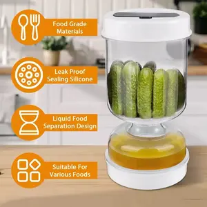 1PC Pickle Jar with Drain Flip Lid, Dry Wet Separation Design, Equipped With Special Fork, Airtight Leakproof Food Storage Container, Ideal For Pickles, Chili, Olive, Kitchen Daily Storage