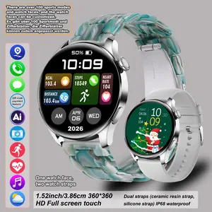 Women's smart watch, Workout watch, Touchscreen Smartwatch, 1.53-inch touch screen wireless calling, with 100 sports modes, AI voice assistant, compatible with Android and iPhone, fitness watch, ceramic resin strap waterproof watch