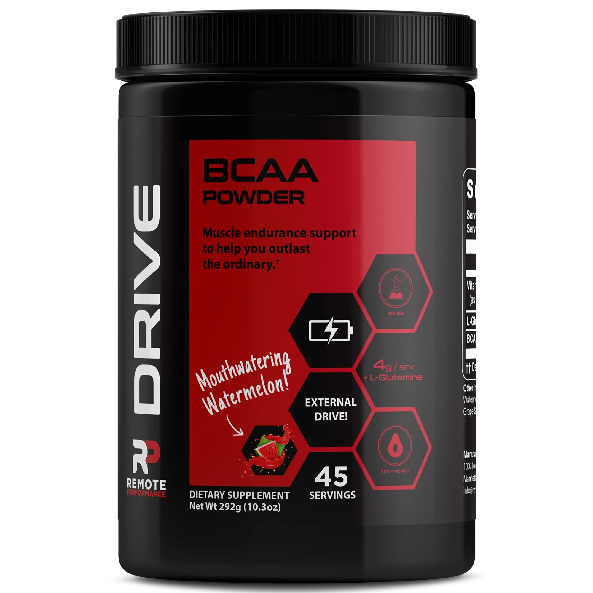 DRIVE BCAA Powder - Watermelon Flavor – Amino Acids with BCAAs 2:1:1, L-Glutamine & Vitamin B6 for Muscle Recovery & Workout Support