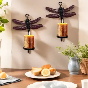 2pc Iron Dragonfly Wall Candle Holder, Colorful Paint Effect, No Candles Included, Perfect for Christmas Halloween Holiday Decorations