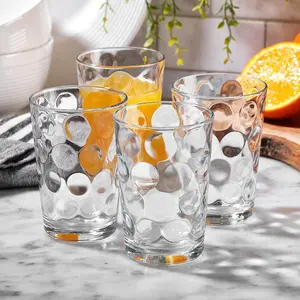 Drinking Glasses Set of 10 Juice Glass Cups, 7 oz Glassware, Inner Circular Lensed Small Glasses. Ideal for Juice, Milk, Water; Dishwasher Safe.