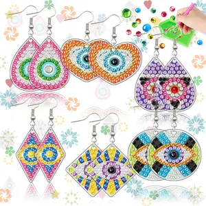 12-Piece DIY Diamond Painting Earring Kit, Unique Evil Eye Design, Round Heart Square Rhombus Teardrop, 5D Art Earrings, Gift for Craft Lovers