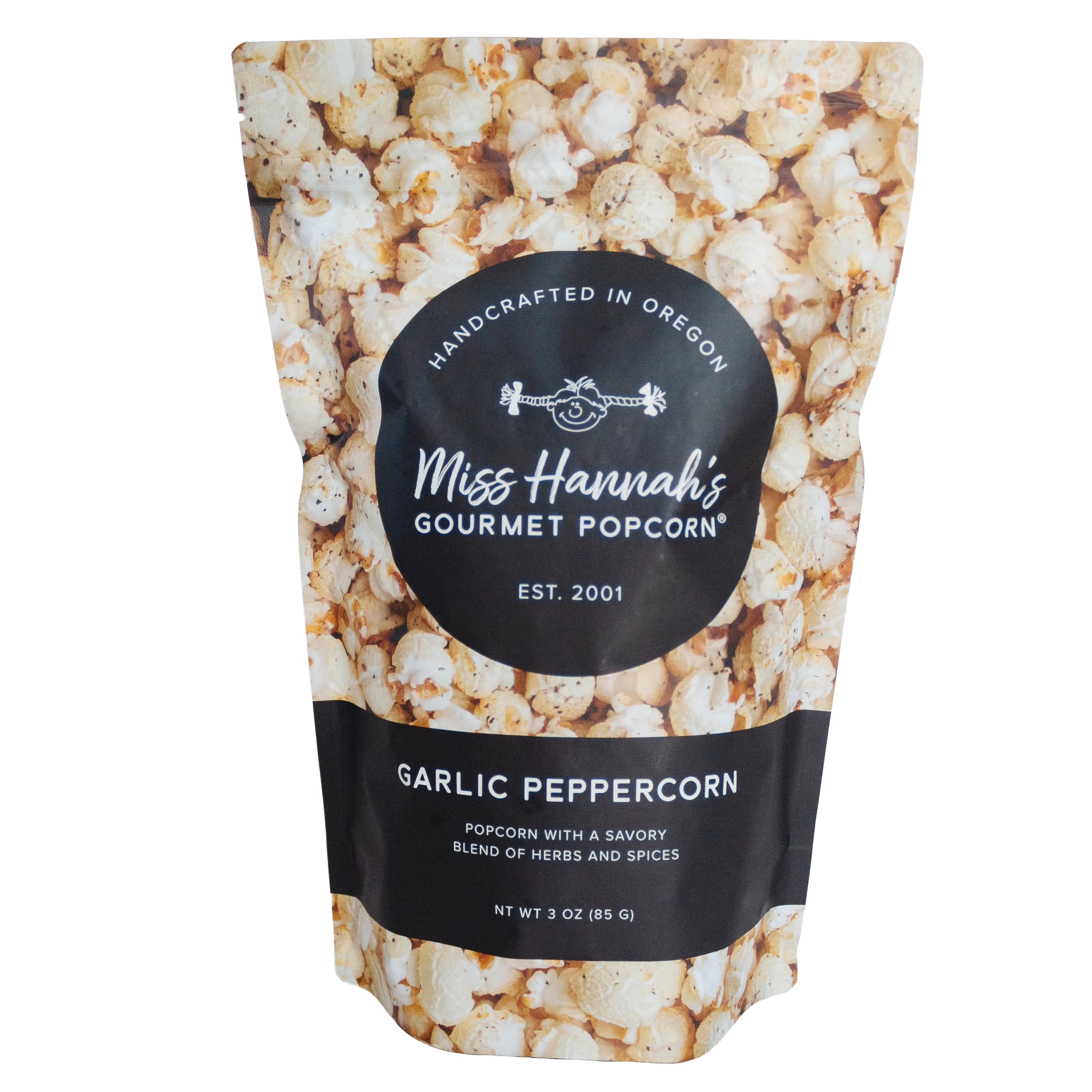 Miss Hannah's Garlic Peppercorn Popcorn - Vegan Gluten Free Dairy Free Roasted Garlic Herbs & Zesty Spices Blend