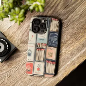 Vintage Matchbox Phone Case Brown Collage Style Old Design Cover For iPhone 17 16 15 14 13 12 11 Pro Max Samsung S22 S21 Google Pixel